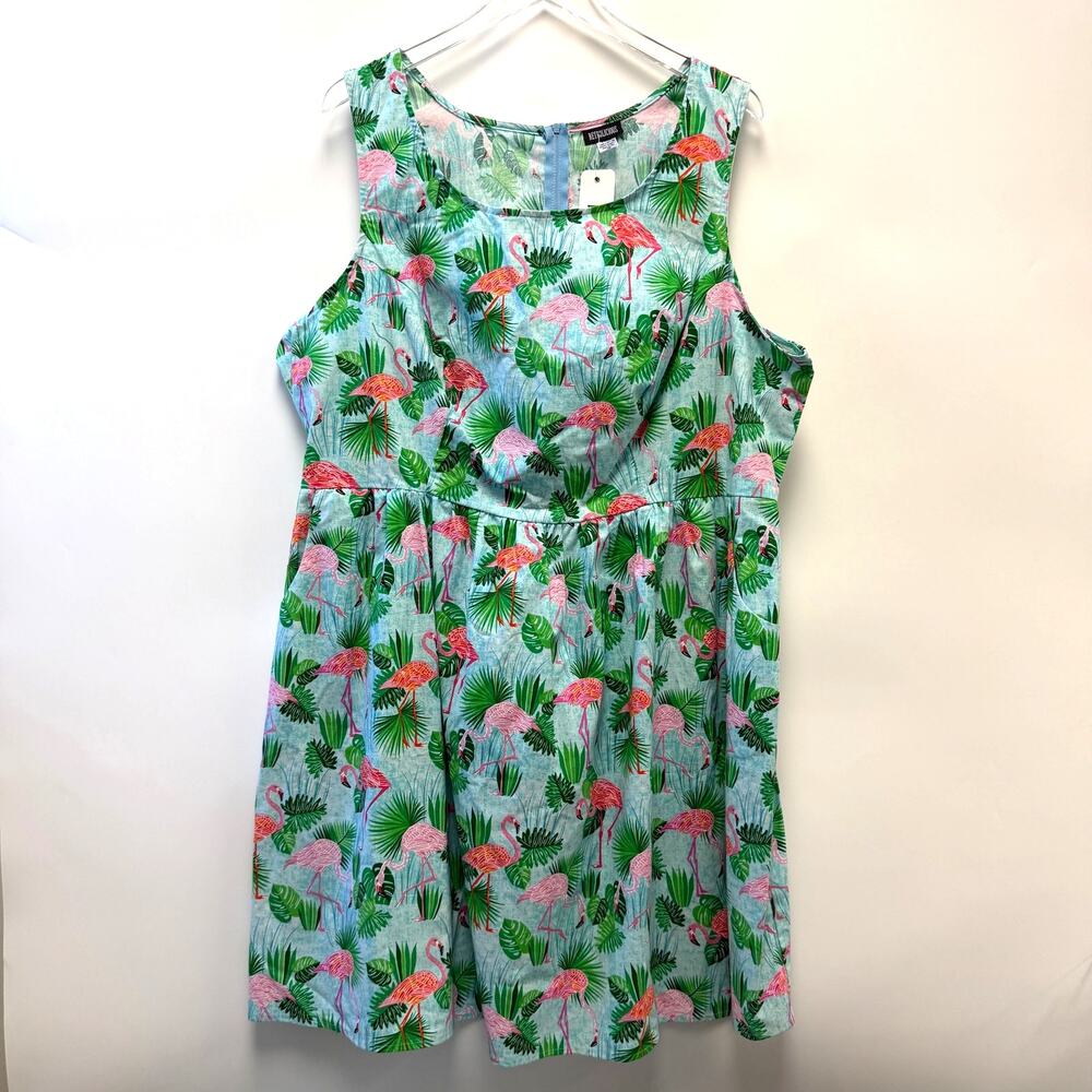 NWT Retrolicious Sleeveless Flamingo Palm Mini Dress Sz 3X